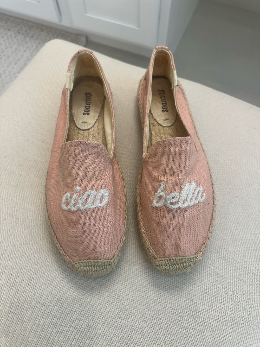 Soludos Pink 'ciao bella' Embroidered Espadrille Slip-Ons